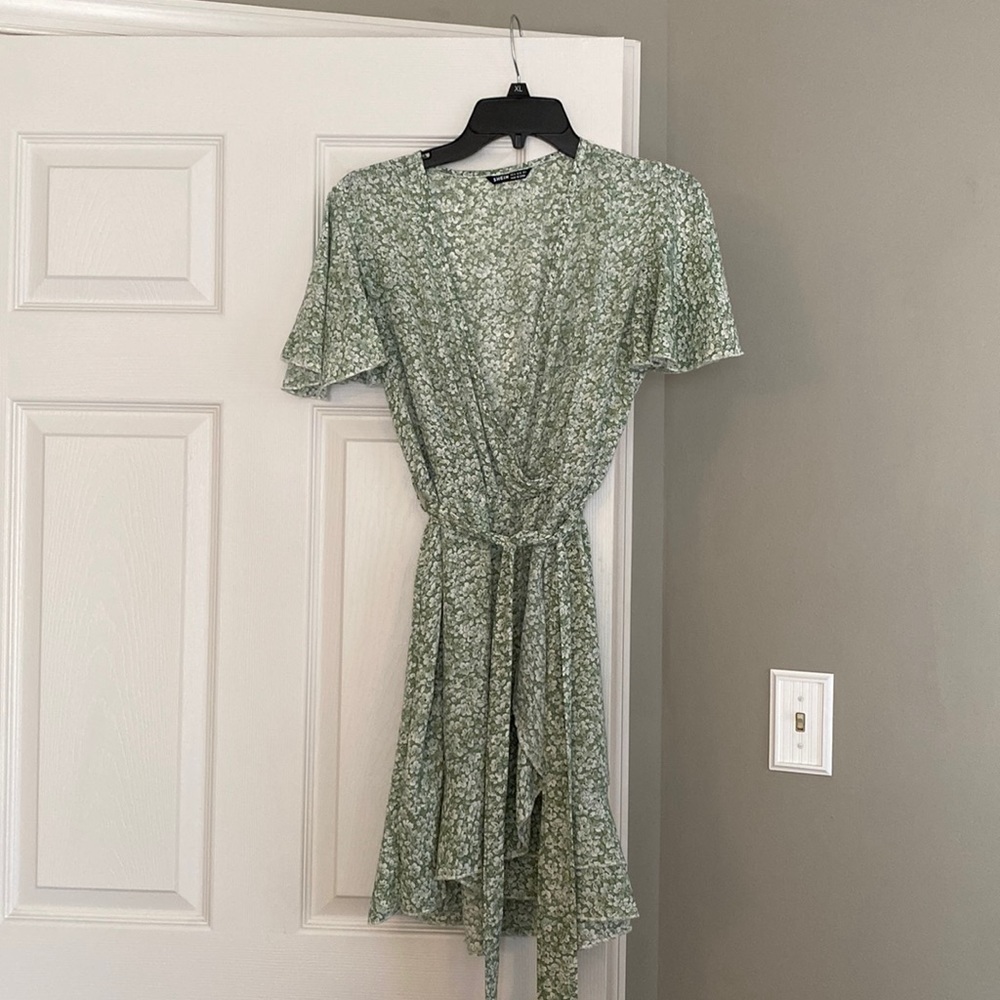 Green Flowered Wrap Dress